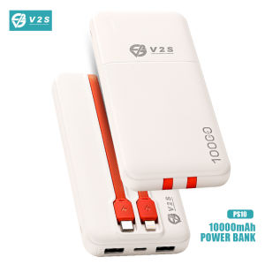 V2S PS10 2A 10000mAh Power Bank 2 Output 2 Input With Built-In Cable Supports Lightning Type-C Micro