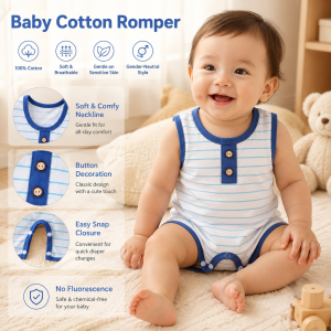 AILEBE Baby Bodysuits Onesie Cotton Infant Romper Newborn Baby Clothes Jumpsuit Sleeveless Striped Snap Closure Breathable Soft 100% Cotton Gender Neutral Boy Girl 0-12M Daily Wear
