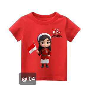 Baju Kaos Anak Perempuan 2 Motif Gambar HUT 17 AGUSTUSAN INDONESIA Oblong Lengan Pendek  Atasan Cewek Usia 1-13 Tahun