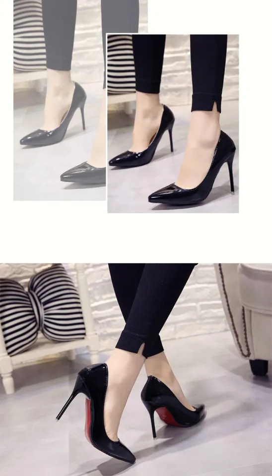 Veowalk 14cm Extremely High Heel Women Black Patent Pointy Toe