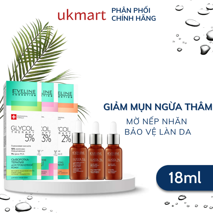 Serum Eveline Glycol Therapy 25% Peptides phục hồi trẻ hoá cho da căng láng 10% Niacinamide ngừa mụn mờ thâm giảm dầu nhờn Tẩy da chết hoá học Eveline Glycol Therapy 10% Revitalizing Acid Peel