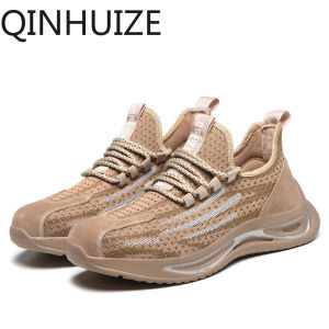 QINHUIZE Breathable safety shoes non-slip acid and alkali resistant steel toe cap work shoes light PU sole work safety boots