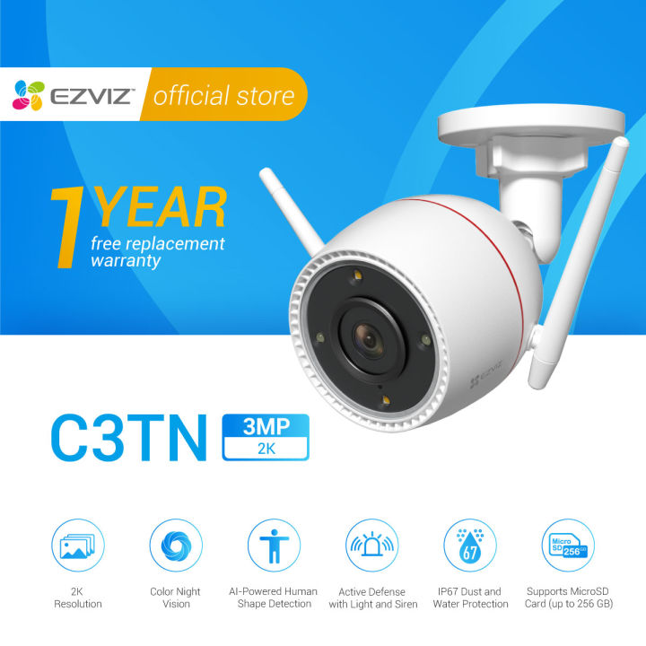 EZVIZ C3TN 3MP/2K Outdoor WiFi Security Camera CCTV Camera With Color Night Vision/Two-way Talk/IP67 Waterproof/EZVIZ Cloud and SD Card Supported/Home Monitor WiFi IP Camera