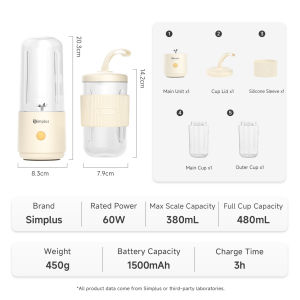 [New Launch] Simplus 380ml Dual-Cup Portable Blender  10 Blades  Type-C Charging  40s Quick Juicing ZZJH012