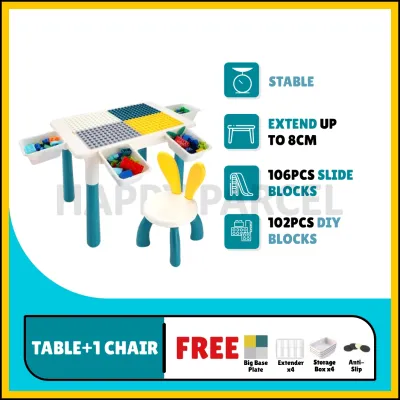 (208pcs) Kids Building Block Table with Chairs Block Kids Building Block Meja Mainan Building Block Toys Block Kids