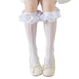 Baby Girls Knee Length Cotton Socks Feature Delicate Lace Edging and Fashionable Heart Pattern for Daily Parties