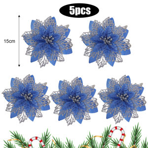 5Pcs 15cm Glitter Artifical Christmas Flowers Mreey Christmas Tree Home Decoration Happy New Year Ornaments Xmas 2026 Navidad