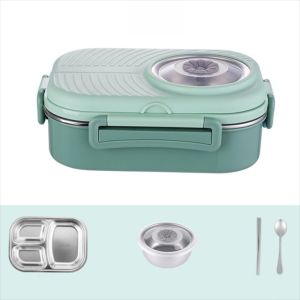 LLCY Stainless Steel Thermal Lunch Box 1000ml Leak-Proof Food Soup Container Portable Triple Grid Insulated Box for OfficeSchool