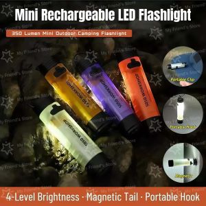 Mini Rechargeable LED Flashlight Magnetic Hook Portable Keychain Outdoor Emergency Torch Light