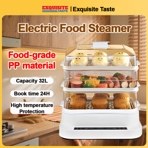 Electric Steamer Malaysian plug 32L Food Steamer 3 layer Automatic Power Detachable Transparent Steamer Household Electric Food Steamer Fast Heating
