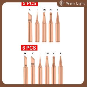 Warm Light หัวแร้งบัดกรีไร้สารตะกั่วหัวแร้ง900M-T ทองแดงบริสุทธิ์5 6ชิ้น