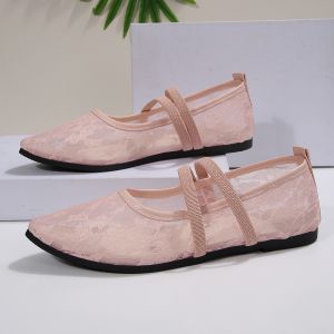 Free Shipping In-Stock Flat Comfortable Single Shoes 2026 Autumn Pointed Toe Large Size Mesh Breathable Slip-On Shoes For Women
