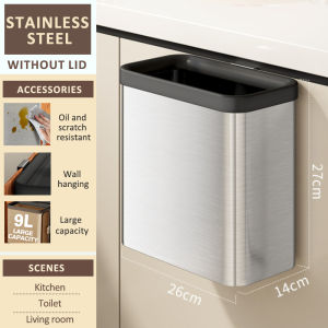 SJorage Stainless Steel Kitchen Trash Can with Lid 9L Wall Mounted Cabinet Door Hanging Bin