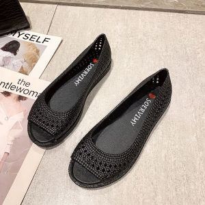 Free Shipping WomenS Plastic Sandals Featuring A Hollow Design Soft And Thick Soles Comfortable Fit Solid Color Perforated Design And Non-Slip Features Suitable For Mothers Brazilian-Style Flat Shoes