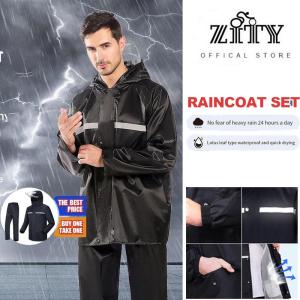 ชุดกันฝนมอเตอร์ไซค์สำหรับผู้ชาย ZITY เสื้อโค้ทมีฮู้ดสะท้อนแสง กางเกงเสริมแรง เหมาะสำหรับสภาพอากาศเปียก