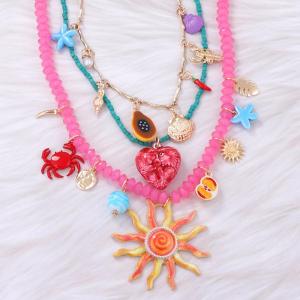 shiqinbaihuo 3 cái bộ Mới Đầy Màu Sắc Nhựa Đính Cườm Charms Dây Chuyền Cho Phụ Nữ Mùa Hè Đại Dương Kỳ Nghỉ Phong Cách Đảng Trang Sức Cổ Phụ Kiện