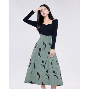 D11728 Nora Longsleeves Combined Flare Dress