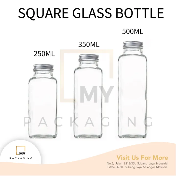 SQUARE GLASS BOTTLE 250ML-500ML + ALUMINIUM SILVER CAP-CAN USE FOR ...