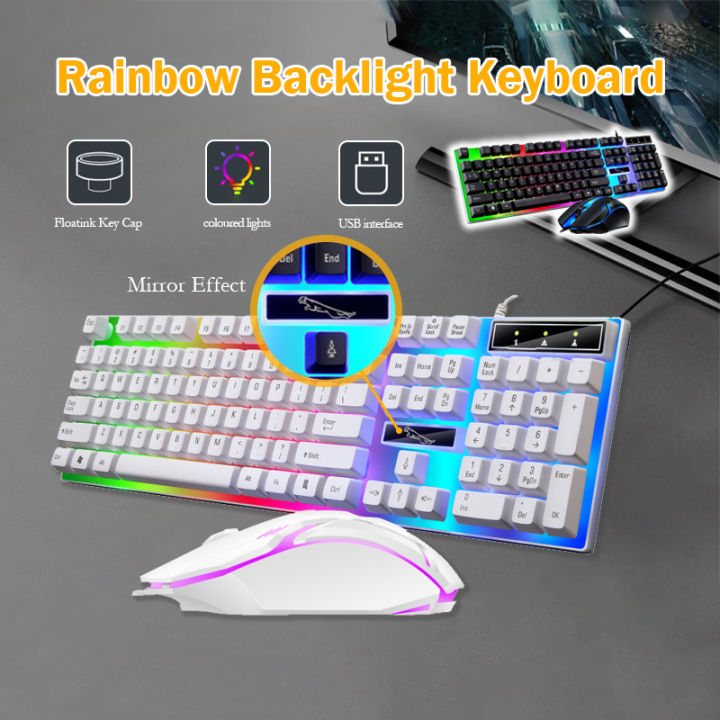 LED Backlight Gaming Keyboard and Mouse USB Wired Colorful Ergonomic ...