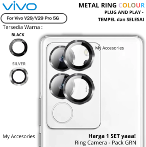 1 SET (2/3 PCS) Metal RING COLOUR Lens Protector VIVO Y100 V29 V29Pro Tempered Glass Camera Full Cover Lensa Protection Pelindung Kamera Belakang Anti Gores Scratch Baret Temperd Cam Premium Warna Silver Putih Black Hitam Pro 4G 5G