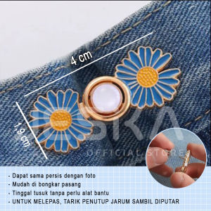 Kancing pengecil pinggang celana longgar snap karakter bunga kucing lucu astetic aesthetic button gold bahan kain jeans kulot lepas pasang