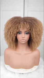 ANNISOUL Curly Afro Wigs for Black Women Curly Wig with Bangs Synthetic Wig 14inch Blue Wig with Bangs Short Curly Wigs for Black Women No GlueFull and Fluffy Like a for Daily and Work