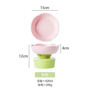 Flower Cat Bowl Ceramic Anti-Tipping Food Dog High Bowl Large Pot Bowl Petal