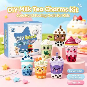 Cute Milk Tea Felt DIY Sewing Set Children Handmade Keychain Craft Toy Easy Hand Sewing Early Education Art Gift for Kids