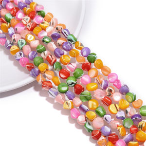 ลูกปัดเปลือกหอยน้ำจืดธรรมชาติ7-8มม. มีสีสันรูปทรงแปลกลูกปัดแม่มุกสำหรับสร้อยคอสร้อยข้อมือ DIY ทำเครื่องประดับ15 "38ซม.