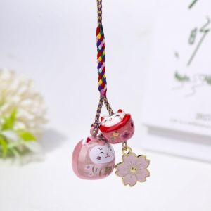 UTOPUS Thiết Kế Hoa Anh Đào Móc khóa Maneki Neko Hình Dạng Biểu Tượng May Mắn Chất lượng cao Trang trí túi hoa anh đào Dễ thương Trang trí túi xách Dây đeo điện thoại kiêm móc khóa Dành cho trẻ em