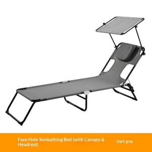Foldable Portable Outdoor Lounge Chair Featuring Sunshade Canopy and Cushion Durable for Outdoor Use遮阳棚躺椅