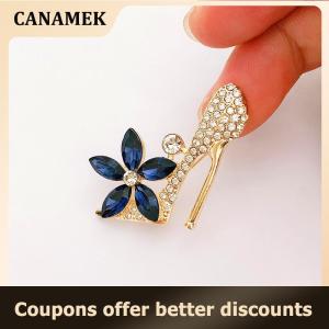 【 CANAMEK 】 Fashion Crystal Flower High Heels Shoes Brooches Women Coat Clothing Badges Jewelry Accessries
