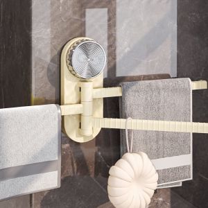 Rak Handuk Cangkir Hisap yang Dapat Dipindahkan Organizer Dapur Multifungsi Warna Krim untuk Penyimpanan Perlengkapan Kebersihan