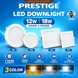 Prestige LED Downlight 12W 18W Round Square Warm White Cool White Daylight 3 Colour Light 1 Year Warranty