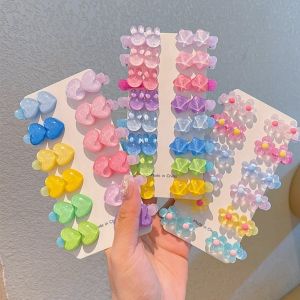 TEN Colorful Kids Hair Clips Acrylic Small Side Hair Clips Cute Non-Slip Flower Heart Hairpin For Kids