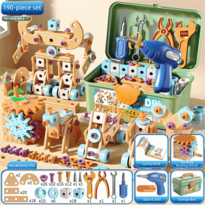 ANAMA 190Pcs DIY Childrens Repair Tool Box Toy Assembly Toys with Screwdriver and Drill Hand Disassembly Assembly Puzzle Creative Electric Drill Toy Simulated Screwing Toolbox Children Toy