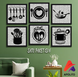 HIASAN DINDING KITCHEN DAPUR BLACK AND WHITE SETE ISI 6 (20X20 CM) WALL DECOR DEKORASI KAYU PAJANGAN DINDING POSTER KAYU RUANGAN