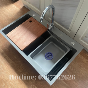 Chậu Rửa Bát 1 Hố Inox Sus 304 Mạ Nano Xám Kèm Các Mẫu Vòi Rửa Bát Nóng Lạnh