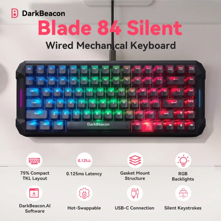 DarkBeacon Blade 84 Silent Gaming Keyboard mechanical Red Switch Hot Swap RGB 8000Hz Low Noise Smooth for Valorant CS2 FPS