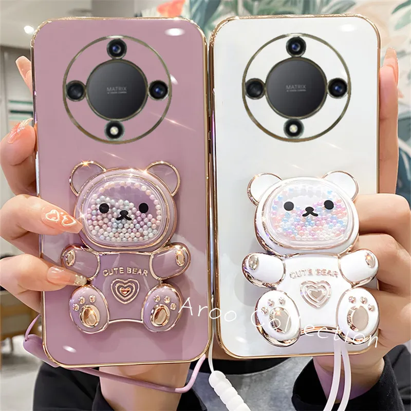 New Casing Honor X9b 5G Candy Color Cute Rainbow Beads Bear Stand