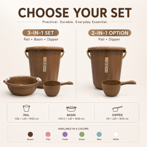 Large Plastic Pail with Basin & Dipper 3-in-1 2-in-1 Bathroom Laundry Set 20L | Timba Tabo Palanggana
