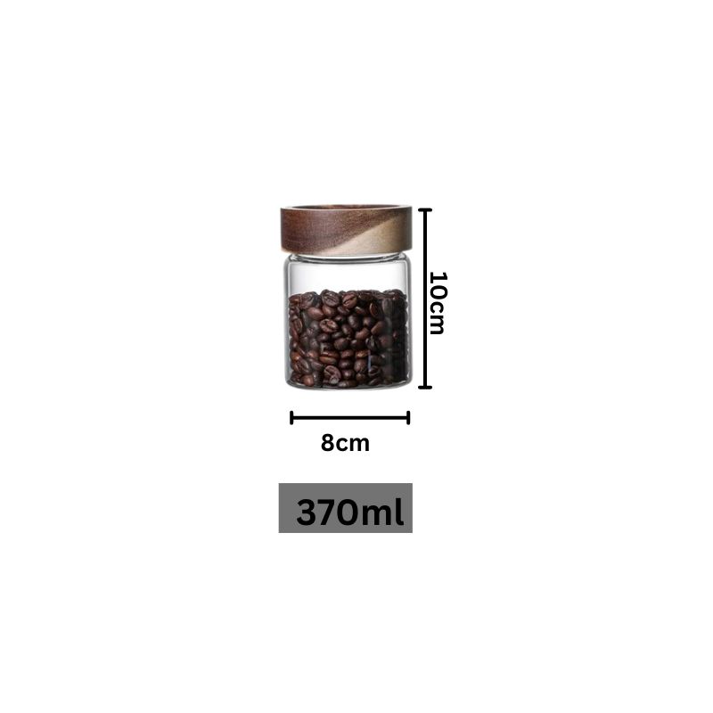 Tarro de vidrio con tapa de madera, recipiente hermético para especias y alimentos secos._voghion.com