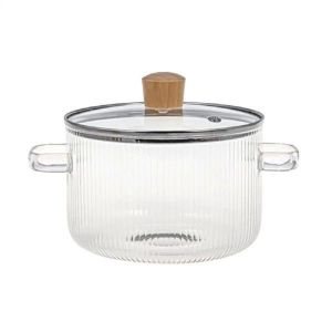 INVADER Heat Resistant Household Glass Saucepan 1.6L Double Ear Glass Soup Pot Thicken Noodle Bowl Kitchen Cooking Tools