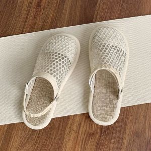 Forest mesh shoes summer breathable linen sandals womens one shoe two wear mesh hole shoes one foot toe toe half slippers
