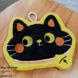 Fornicalmore dễ thương mặt mèo San hô lông cừu khăn tay thấm không rơi treo nhà bếp Khăn Phòng Tắm