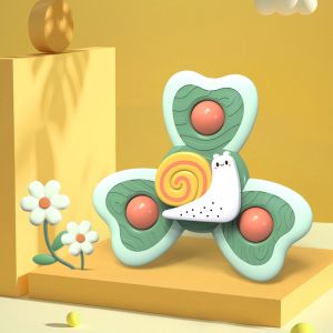 <3Month + Baby>KFL Spinner Toys Cartoon Animal Shape Stress Reliever Safe Sucker Finger Spinner Bath Toys for Birthday Gift