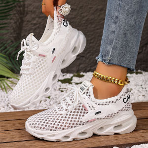 Free Shipping WomenS Summer New Casual Sneakers Featuring A Breathable Knit Upper Lightweight Design Soft Sole And Versatile Lace-Up Style