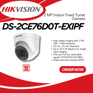 HIKVISION 2MP Indoor Fixed Turret CCTV Security Camera Night Vision Cam - DS-2CE76D0T-EXIPF