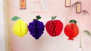 Avocado-Themed Honeycomb Paper Ornaments with Emoticon Stickers Perfect for Fruit Birthday Party Decorations & Celebrations