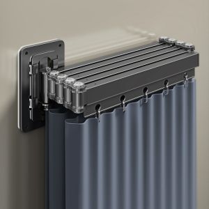 Folding Rod Shower Curtain Set Invisible Shower Partition Bathroom Waterproof Polyester Retractable Dry-wet Separation